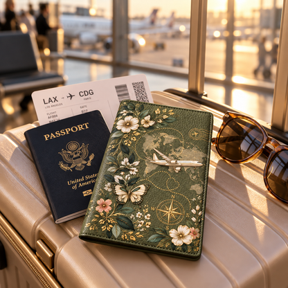✈️ Vintage Floral Travel Passport Holder