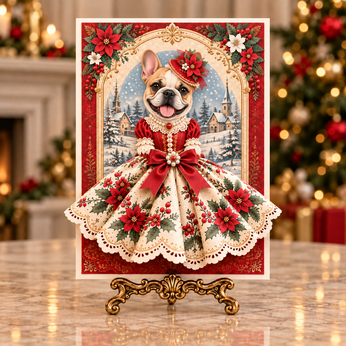 Vintage Christmas Dog 3D Dress Greeting Card – Festive Holiday Keepsake for Dog Lovers