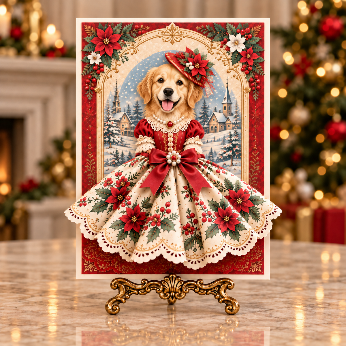 Vintage Christmas Dog 3D Dress Greeting Card – Festive Holiday Keepsake for Dog Lovers