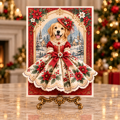 Vintage Christmas Dog 3D Dress Greeting Card – Festive Holiday Keepsake for Dog Lovers