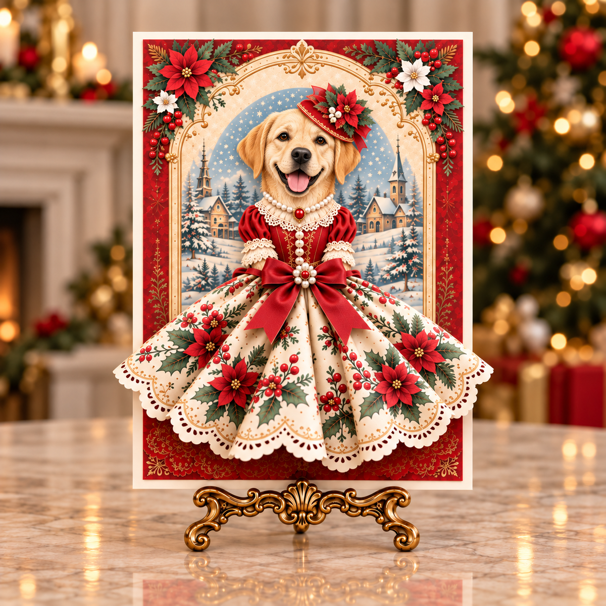 Vintage Christmas Dog 3D Dress Greeting Card – Festive Holiday Keepsake for Dog Lovers