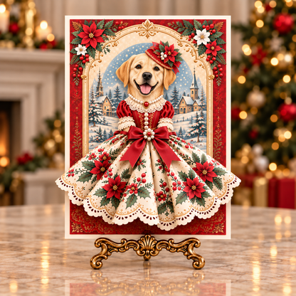 Vintage Christmas Dog 3D Dress Greeting Card – Festive Holiday Keepsake for Dog Lovers