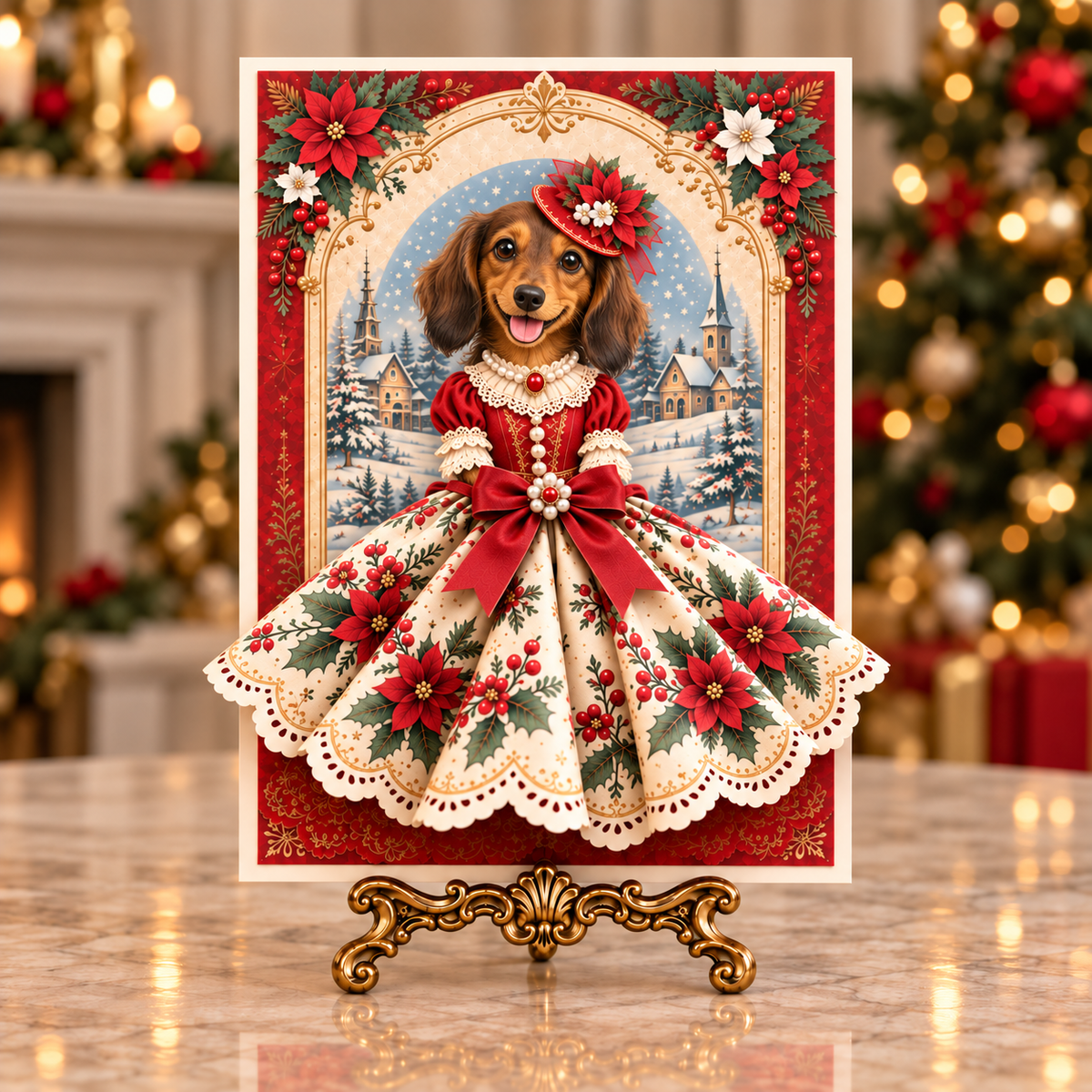 Vintage Christmas Dog 3D Dress Greeting Card – Festive Holiday Keepsake for Dog Lovers