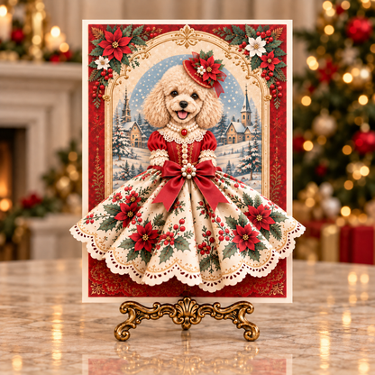Vintage Christmas Dog 3D Dress Greeting Card – Festive Holiday Keepsake for Dog Lovers