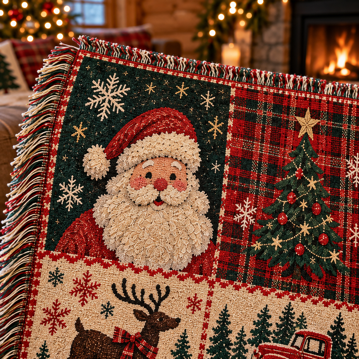 Vintage Christmas Patchwork Woven Throw Blanket