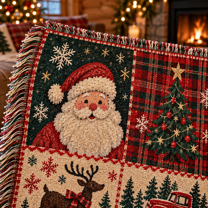 Vintage Christmas Patchwork Woven Throw Blanket