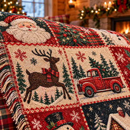 Vintage Christmas Patchwork Woven Throw Blanket