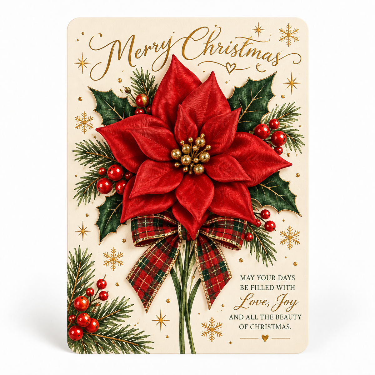 3D Satin Flower Christmas Greeting Card