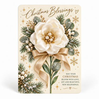 3D Satin Flower Christmas Greeting Card