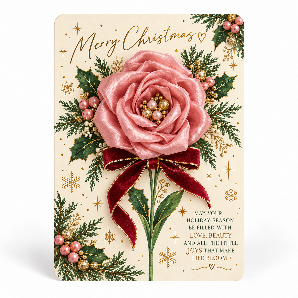 3D Satin Flower Christmas Greeting Card