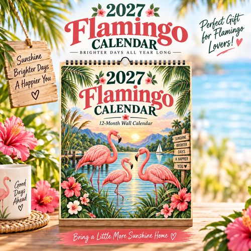🦩 2027 Flamingo Wall Calendar – 12 Months of Tropical Joy