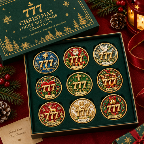 🎄✨ Lucky 777 Christmas Blessing Medallions Set — 9-Piece Holiday Collectible Coins 🎁