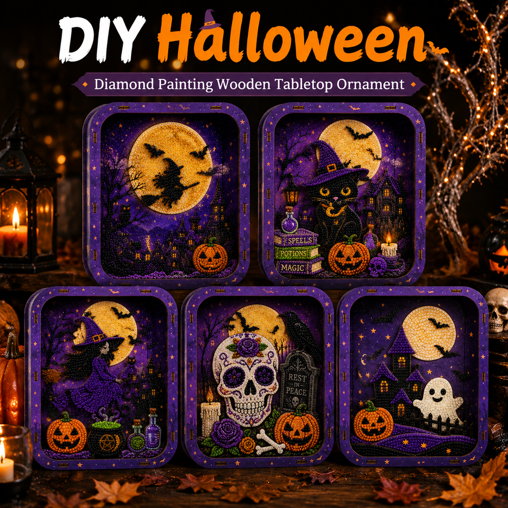 Plymagic DIY Pearl Art - Halloween Wooden Tabletop