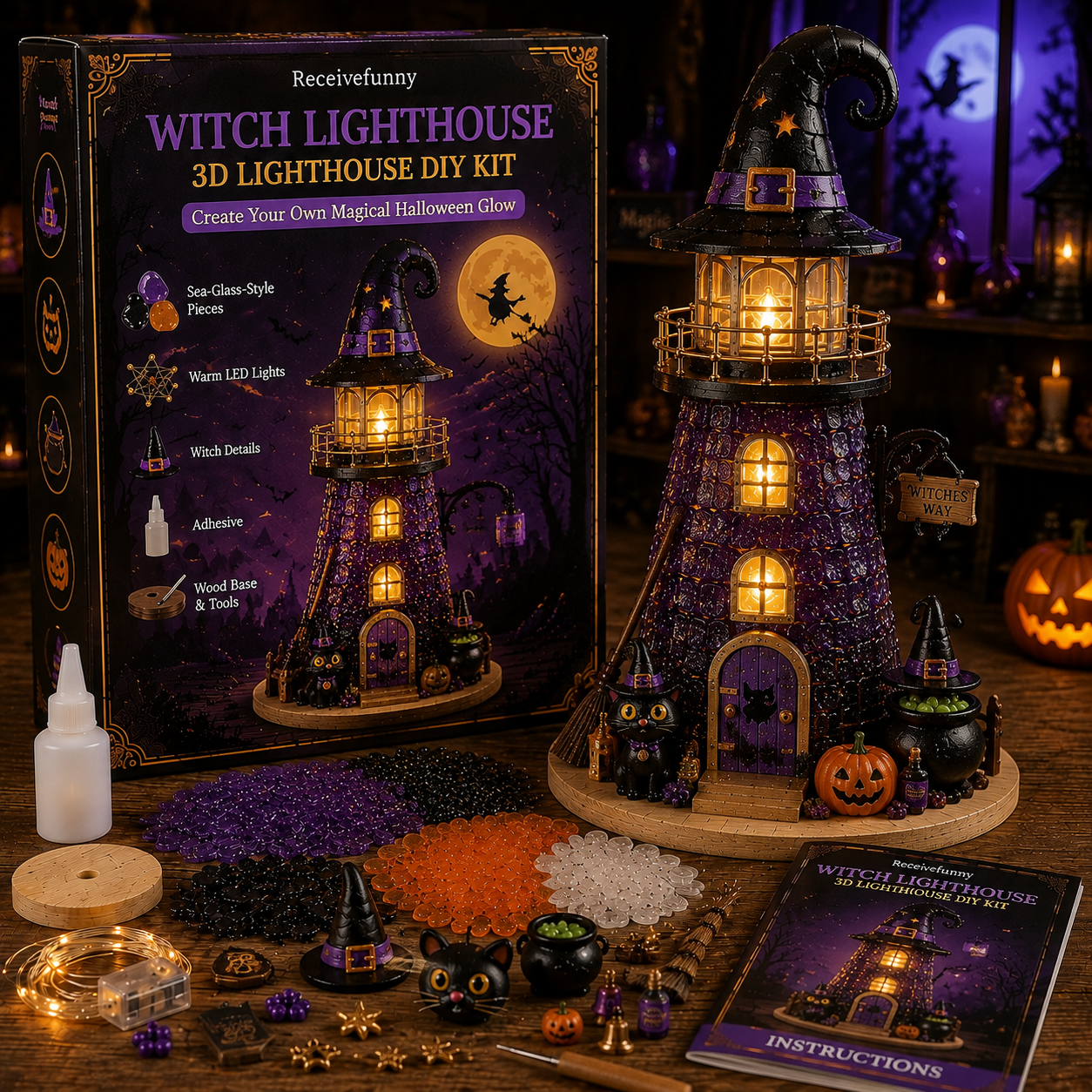 🎄 Halloween Sea‑Glass Lighthouse DIY Kits