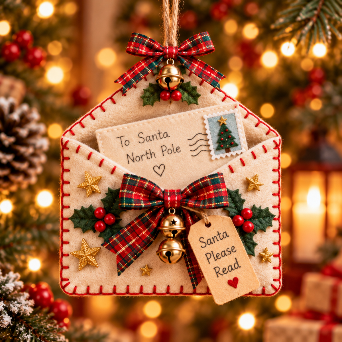 🎄 Letters to Santa Felt Envelope Christmas Tree Ornaments | 6 Festive Styles