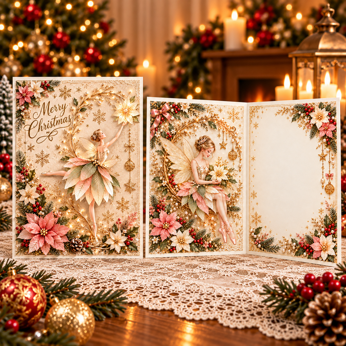 Christmas Ballerina Greeting Card – Magical Fairy Dance & Golden Star Design
