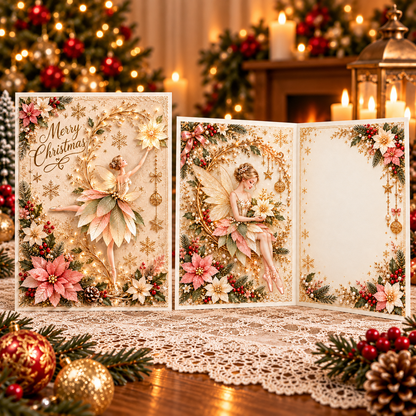 Christmas Ballerina Greeting Card – Magical Fairy Dance & Golden Star Design