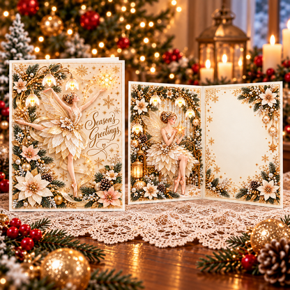 Christmas Ballerina Greeting Card – Magical Fairy Dance & Golden Star Design