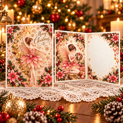 Christmas Ballerina Greeting Card – Magical Fairy Dance & Golden Star Design