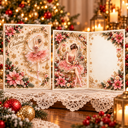 Christmas Ballerina Greeting Card – Magical Fairy Dance & Golden Star Design