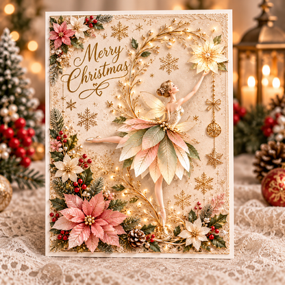 Christmas Ballerina Greeting Card – Magical Fairy Dance & Golden Star Design