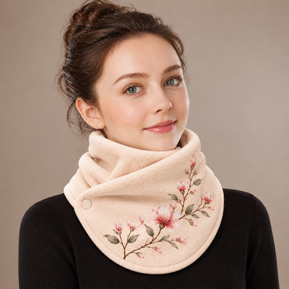 🌸 Elegant Floral Fleece Neck Warmer for Women – Soft & Cozy Winter Scarf
