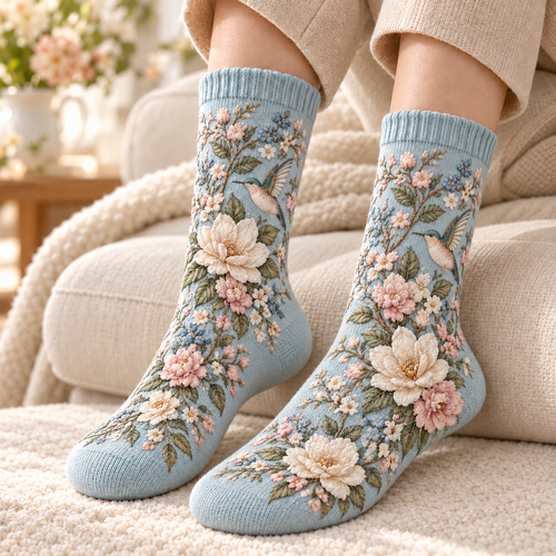 🌸 Women’s Floral Plush-Lined Winter Socks