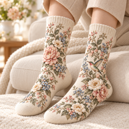 🌸 Women’s Floral Plush-Lined Winter Socks