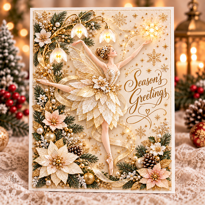 Christmas Ballerina Greeting Card – Magical Fairy Dance & Golden Star Design