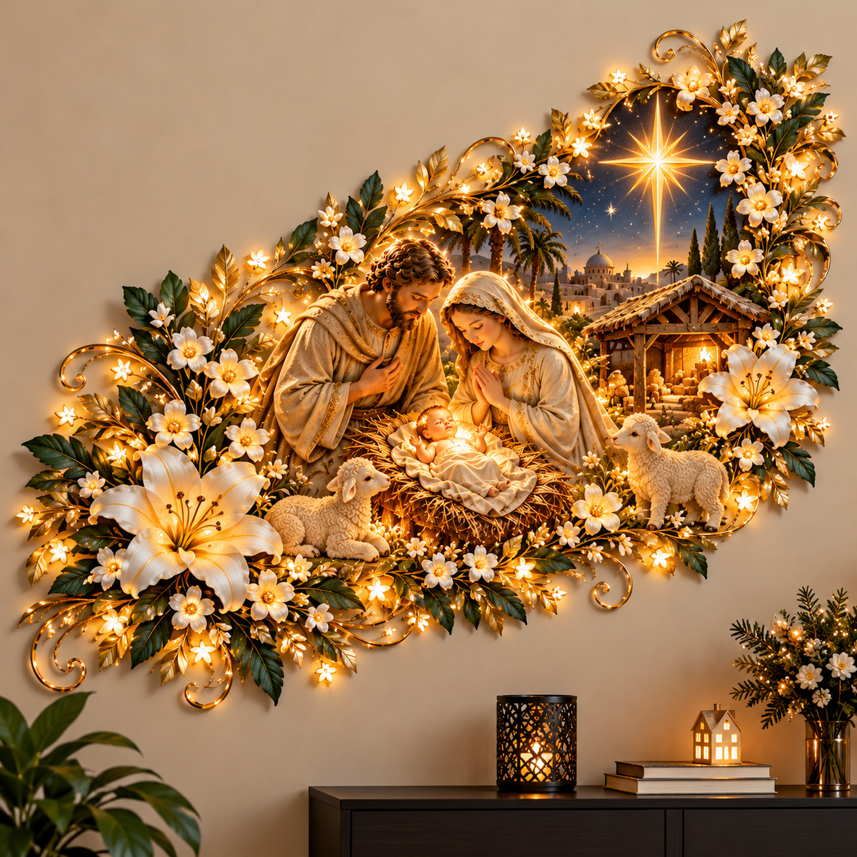 Nativity Wall Art – Holy Family & Bethlehem Star Christmas Decoration