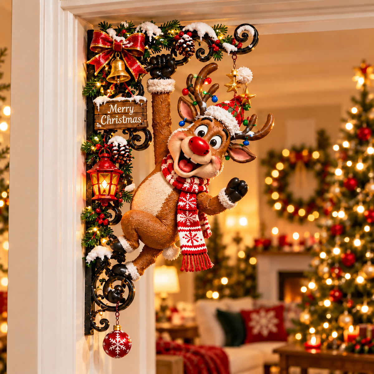 🎄 Christmas Door Frame Corner Decor – Santa, Snowman & Reindeer
