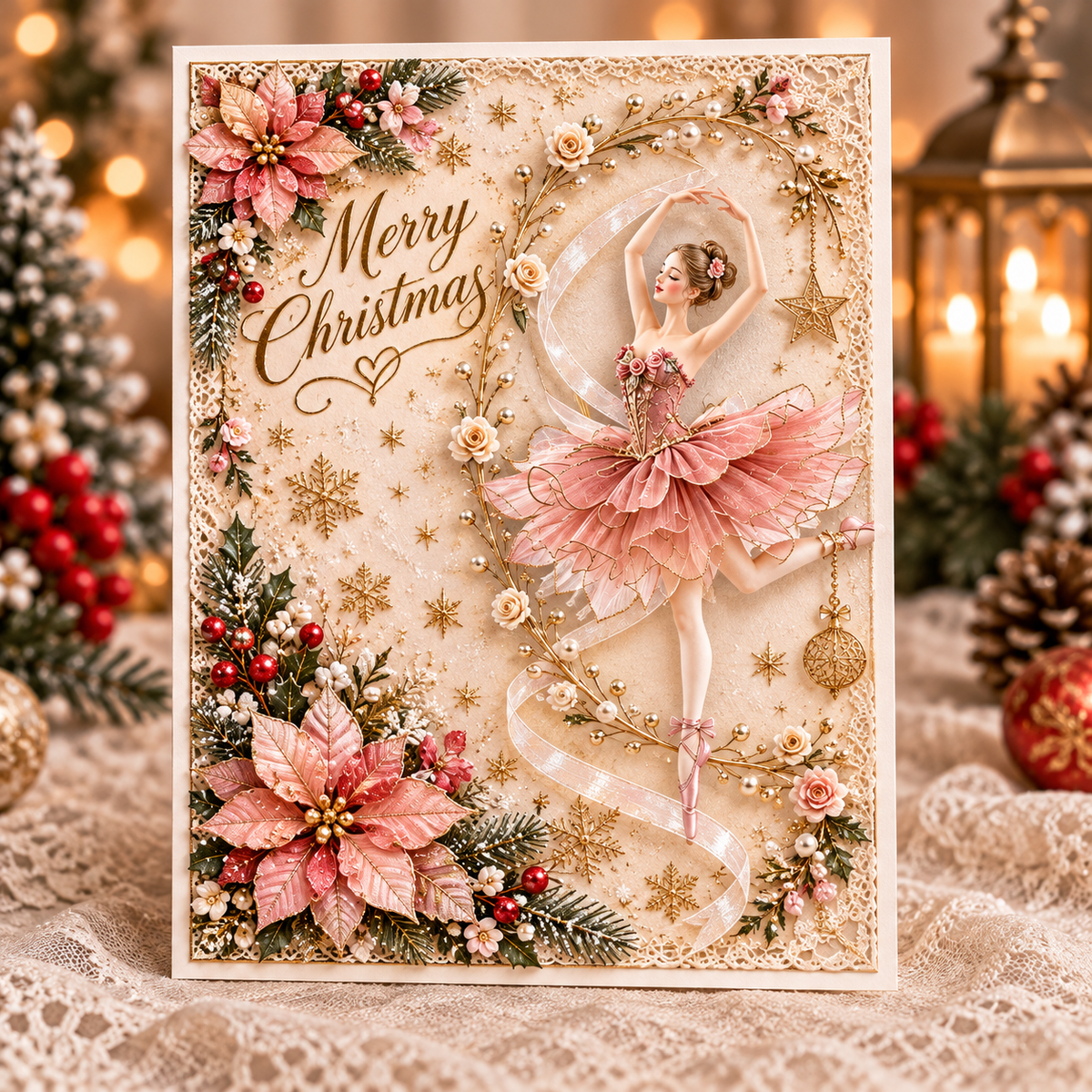 Christmas Ballerina Greeting Card – Magical Fairy Dance & Golden Star Design