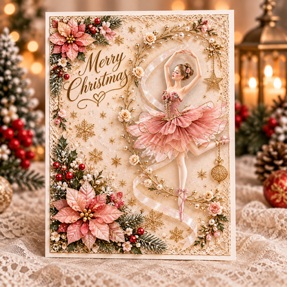 Christmas Ballerina Greeting Card – Magical Fairy Dance & Golden Star Design
