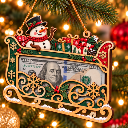 🎄 Wooden Christmas Cash Gift Holder Ornament