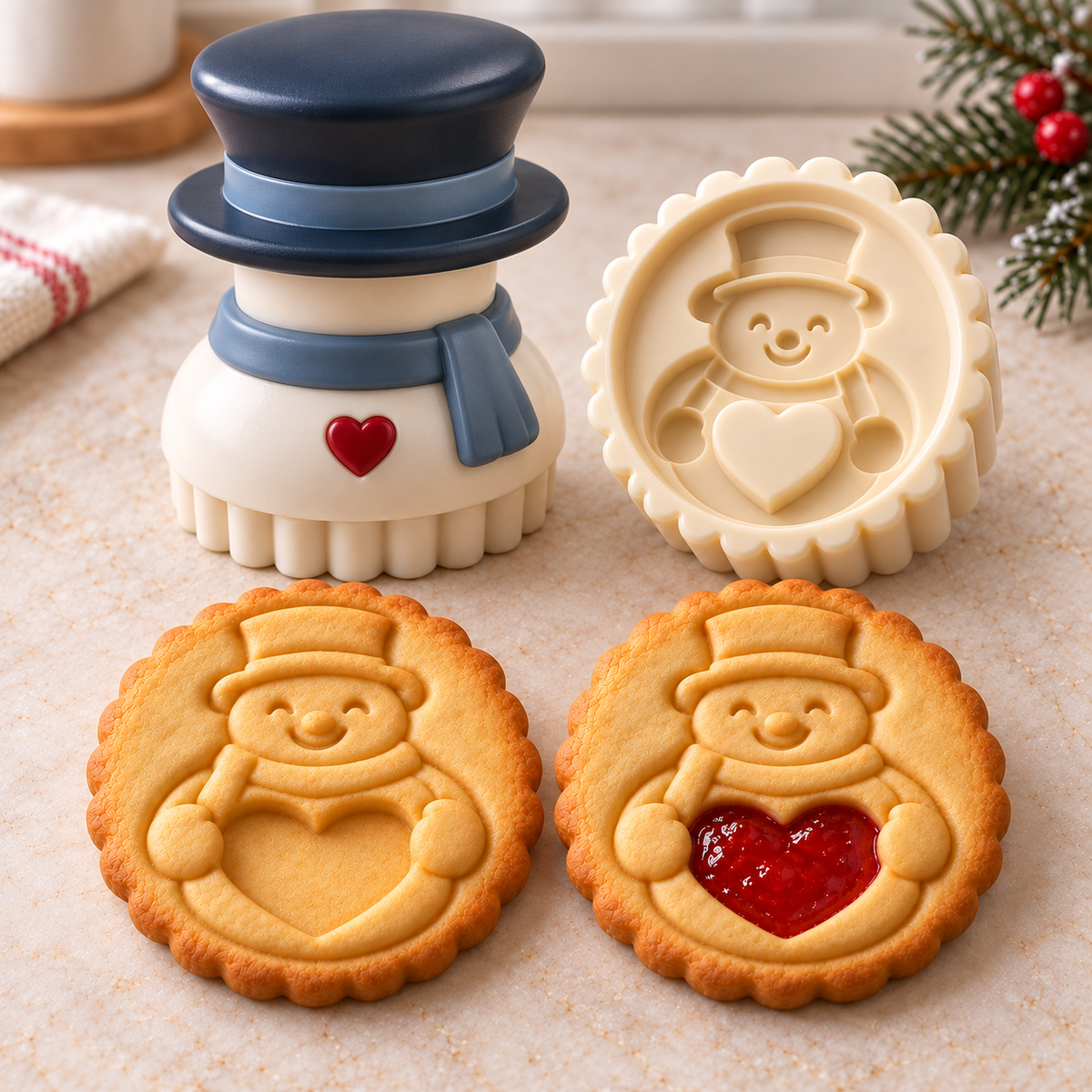 Christmas Jam Cookie Press – Festive Character Handles & Embossed Designs