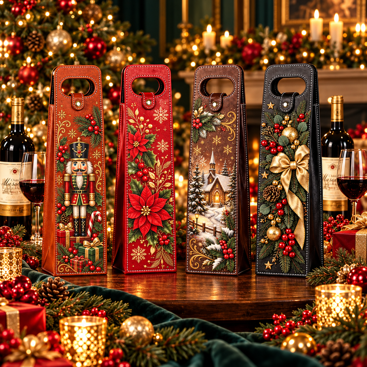 🍷 Festive Wine Bottle Gift Carrier for Holiday Gifting