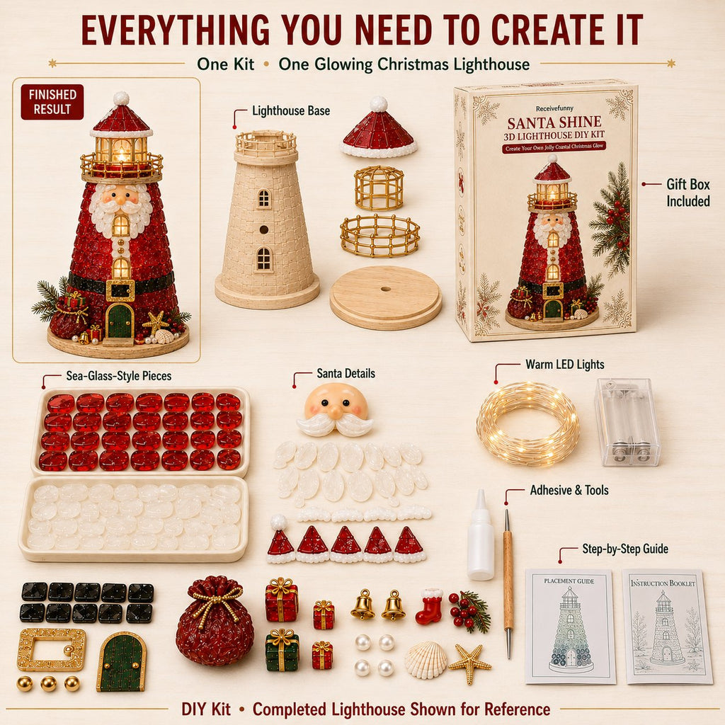 🎅 2026 Christmas Gift 50% Off--🎄Beginner-Friendly DIY Lighted Christmas Character Sea Glass-Style Lighthouse Kit Collection | Complete Kit with Sea Glass-Style Pieces, LED Lights & Step-by-Step Guide Included 💕