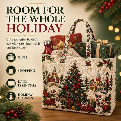 Christmas Quilted Tote Bag – Festive Holiday Shopping & Gift Bag