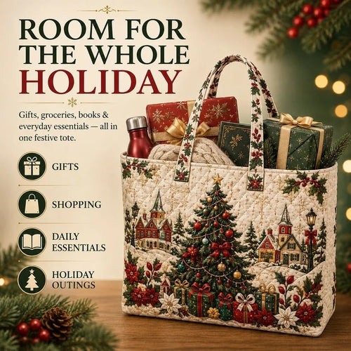 Christmas Quilted Tote Bag – Festive Holiday Shopping & Gift Bag