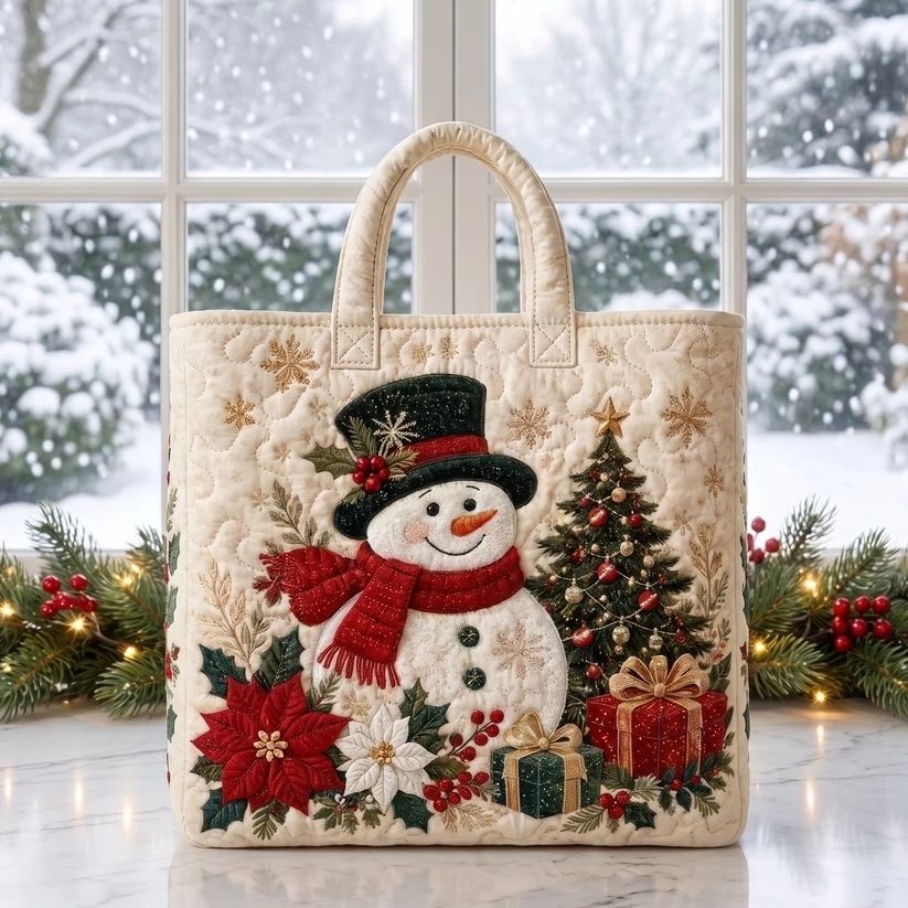 Christmas Quilted Tote Bag – Festive Holiday Shopping & Gift Bag
