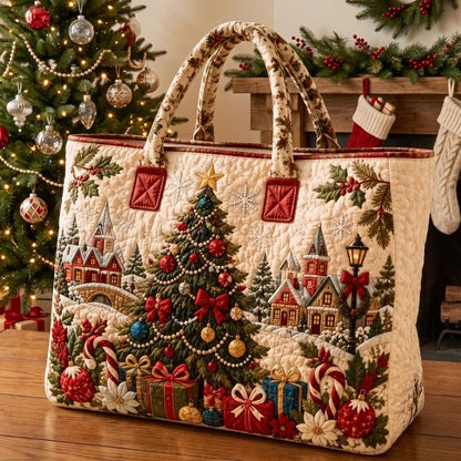 Christmas Quilted Tote Bag – Festive Holiday Shopping & Gift Bag