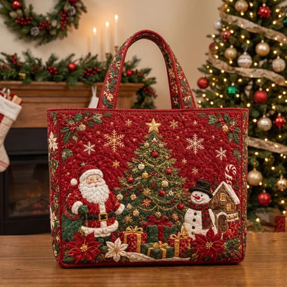 Christmas Quilted Tote Bag – Festive Holiday Shopping & Gift Bag