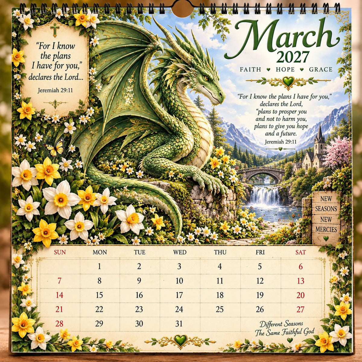 🔥LAST DAY 50% OFF - 🐉📖2027 Dragon Seasons of Faith Calendar – 12 Fantasy Dragons, Scripture & Seasonal Christian Art