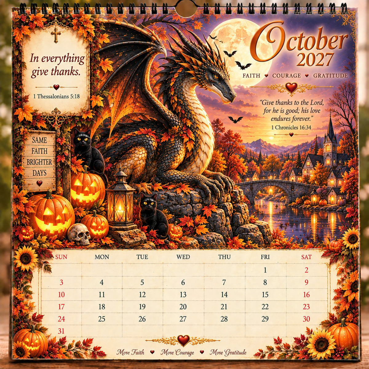 🔥LAST DAY 50% OFF - 🐉📖2027 Dragon Seasons of Faith Calendar – 12 Fantasy Dragons, Scripture & Seasonal Christian Art