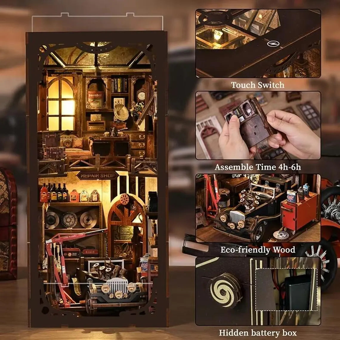Plymagic DIY Book Nook – Auto Repair 3D Wooden House