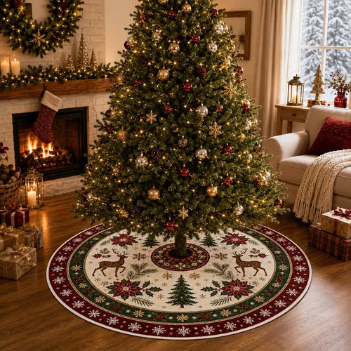 Plymagic Christmas Tree Skirt - Snowflake Reindeer