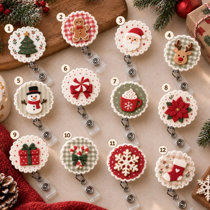 Christmas Badge Reel, Nurse Badge Holder, Holiday ID Clip, Retractable Work Accessory