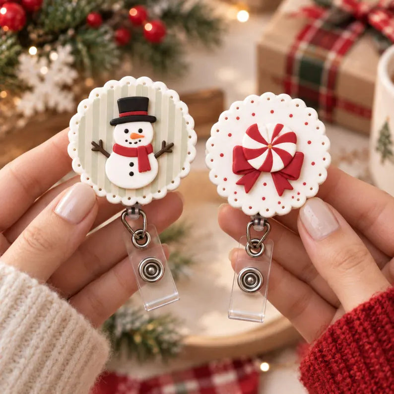 Christmas Badge Reel, Nurse Badge Holder, Holiday ID Clip, Retractable Work Accessory