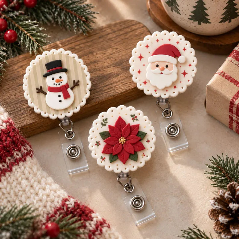 Christmas Badge Reel, Nurse Badge Holder, Holiday ID Clip, Retractable Work Accessory