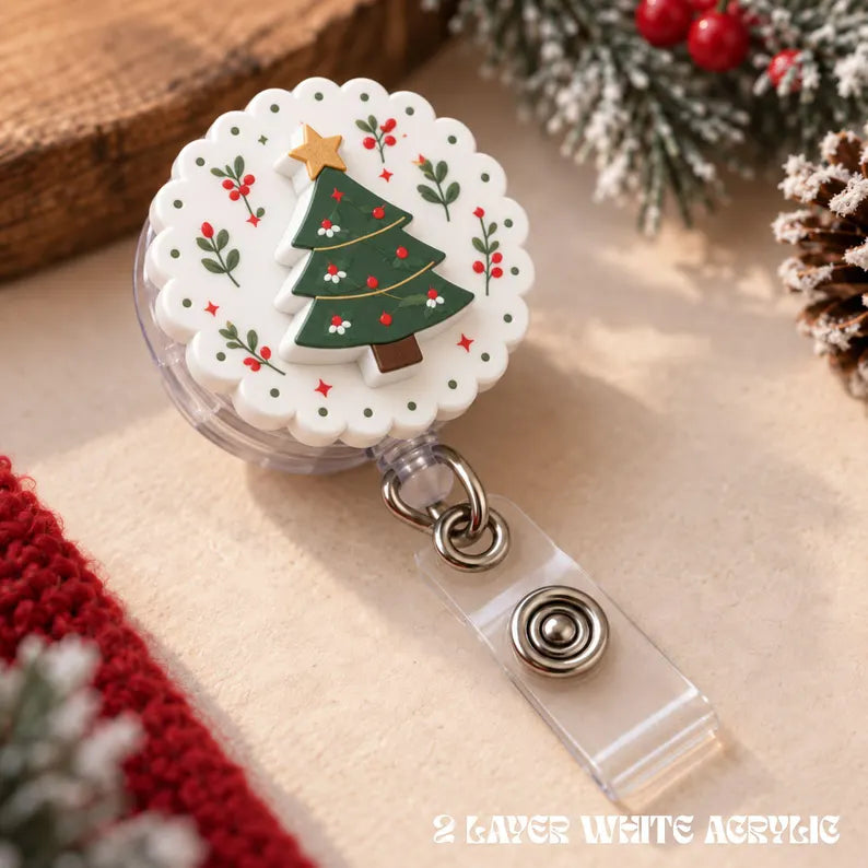 Christmas Badge Reel, Nurse Badge Holder, Holiday ID Clip, Retractable Work Accessory